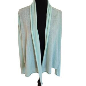 Calypso St. Barth Womens Cashmere Open Front Draped Cardigan Sweater Aqua Large